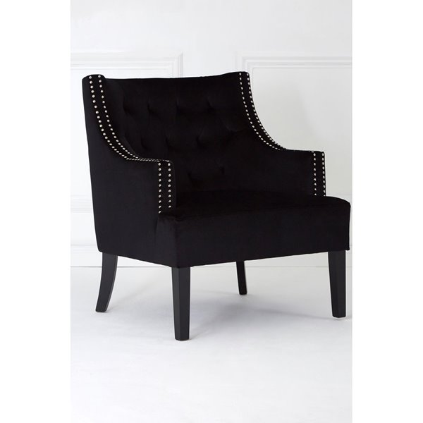 Black velvet studded Armchair