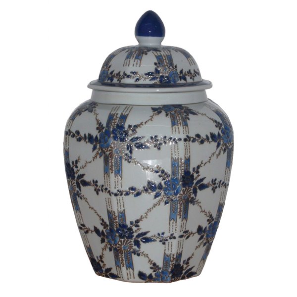 Blue and Ivory Floral Ginger Jar