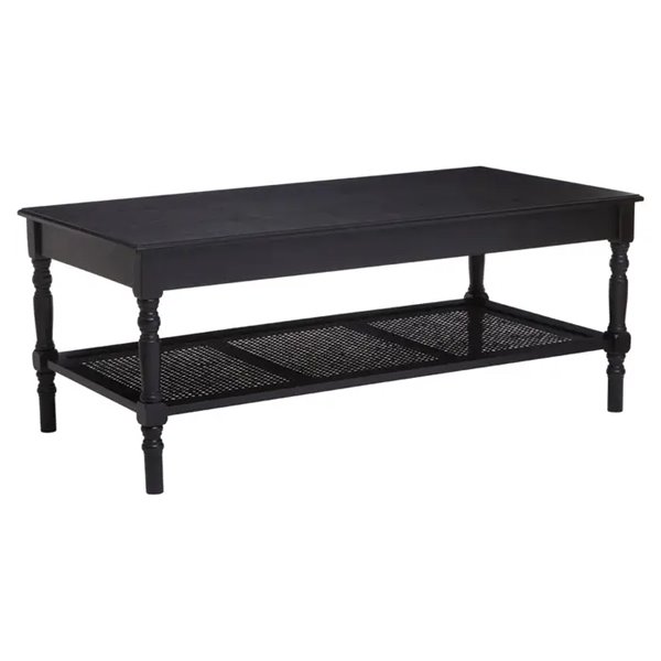 Classic Black Coffee Table with Cane shelf