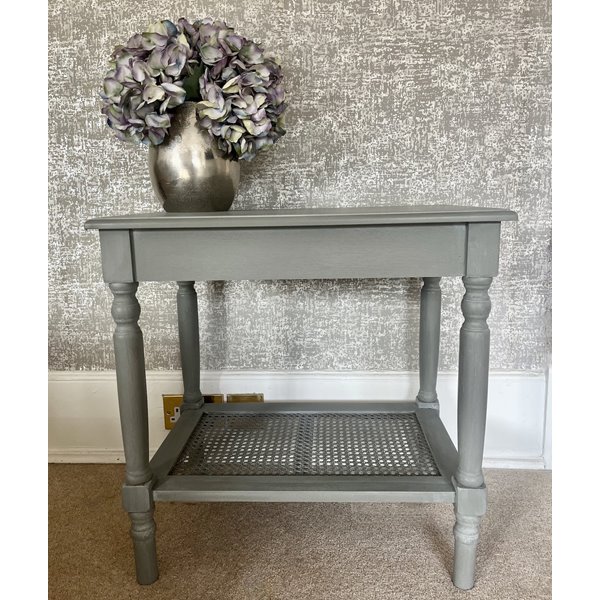 Classic Grey Side Table with Cane shelf 