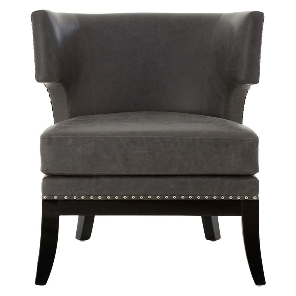 Contemporary Grey Wingback Studded Armchair