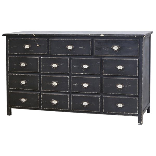 Distressed Black Fifteen Drawer Chest