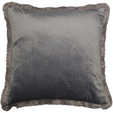 Fringed Grey Velvet Cushion Image
