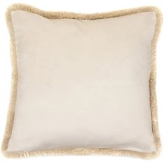 Fringed Ivory Velvet Cushion Image