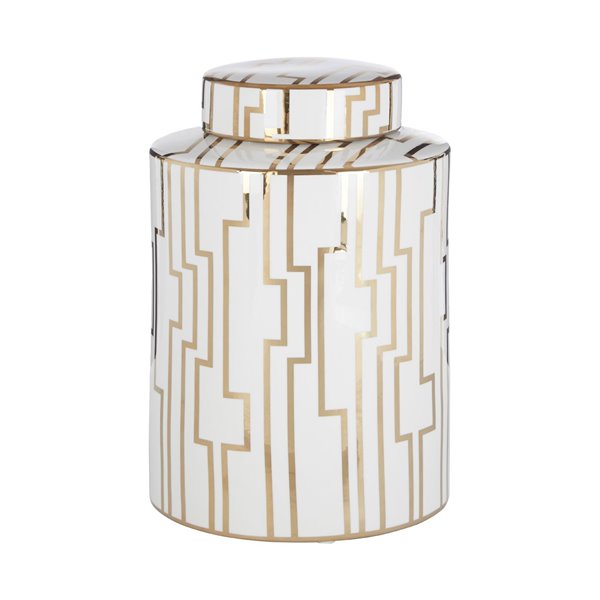 Gold and White Lidded Jar