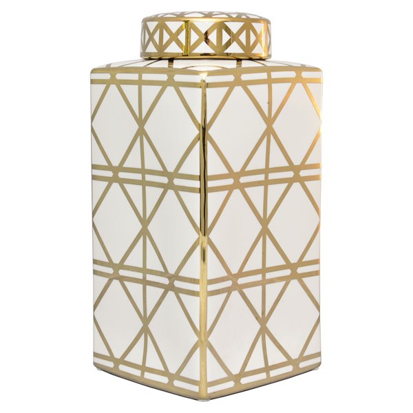 Gold and White Square Temple Jar