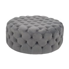 Grey Velvet Button Round Footstool Image