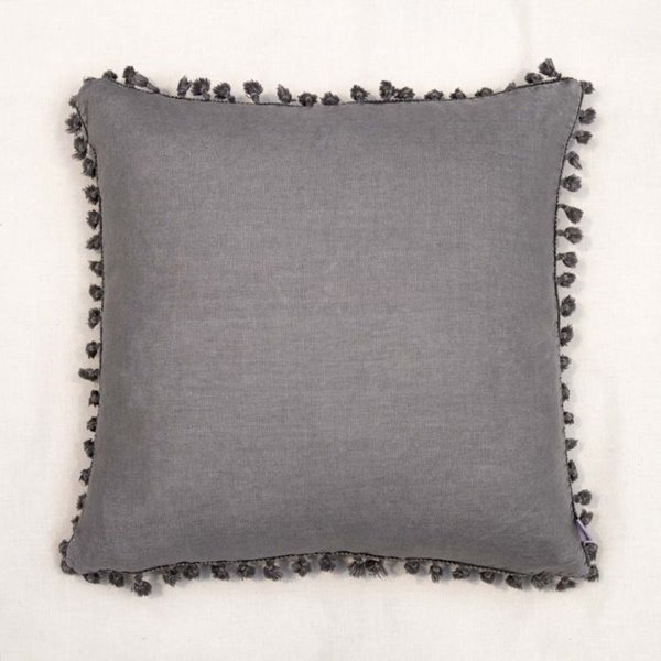Grey Washed Linen Tassel Cushion