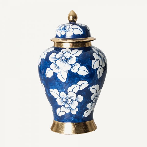 Hand painted Blue and White Flower Ginger Jar