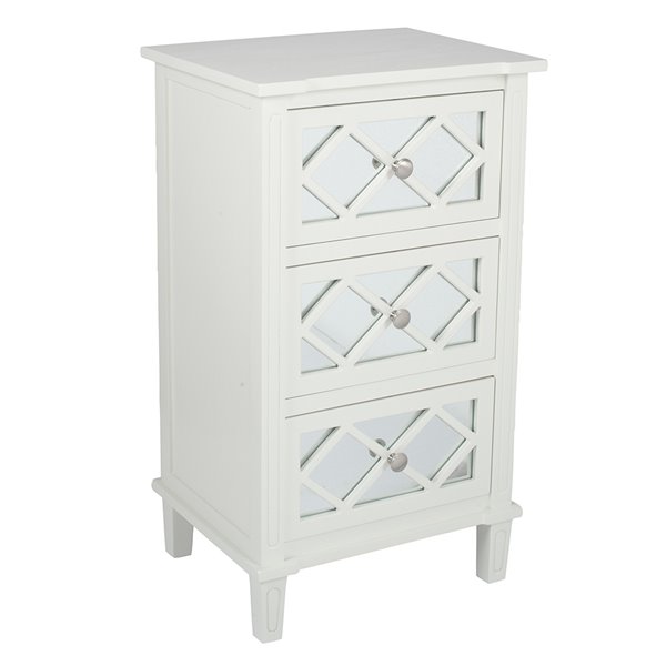 Ivory Mirrored 3 Drawer Bedside Cabinet