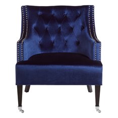 Navy Blue velvet studded Armchair  Image