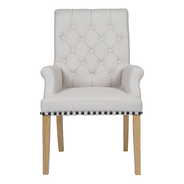 Pair of Beige Studded Carver Chairs with Ring Back