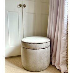 Round Grey Velvet Studded stool Image