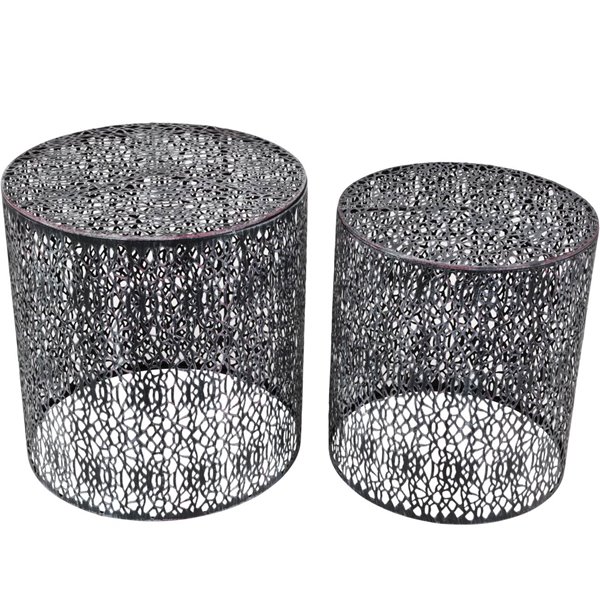 Set of 2 Aged round Side Tables