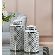 Silver and White Trellis Jar Image