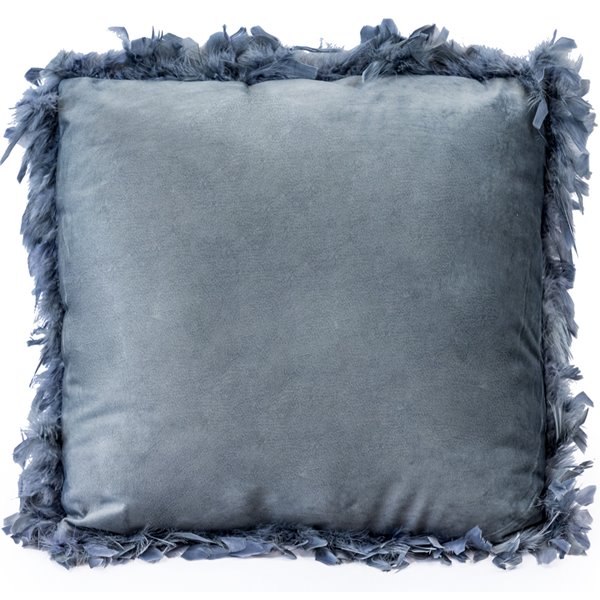 Silver Grey Velvet Feather Edge Cushion