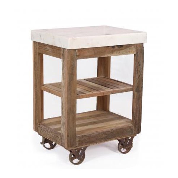Small Reclaimed Pine Marble Top Kitchen Island