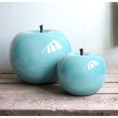 Turquoise Glazed Ceramic Apple Sculpture  Image