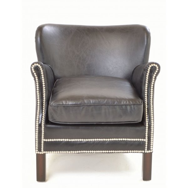 Vintage Black Leather Gentlemans Armchair