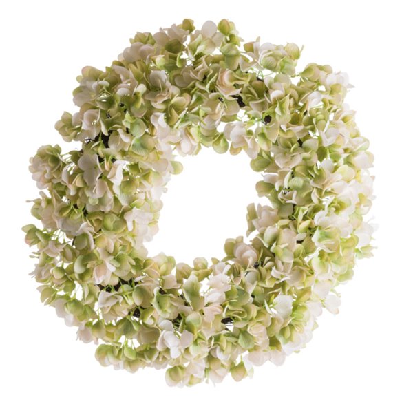 White and Green Hydrangea Door Wreath