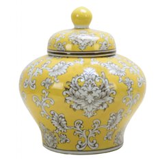 Yellow and white Squat Temple Jar Image