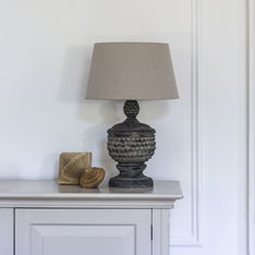 Black Aged Carved Table Lamp with Shade Image