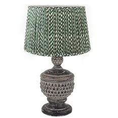 Aged Black Carved Table Lamp with Shade Image