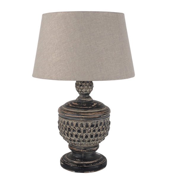 Aged Black Carved Table lamp with Shade