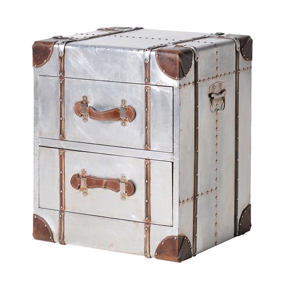 Aluminium & Leather 2 Drawer Trunk