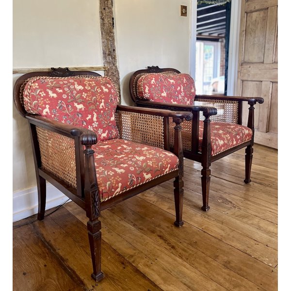 Antique Edwardian Mahogany Bergere Library Chairs (Pair)