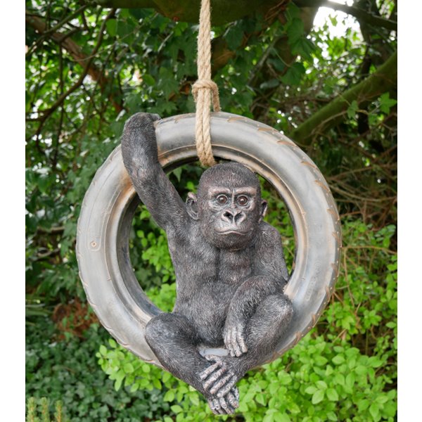 Baby Gorilla in Tyre Garden Ornament 