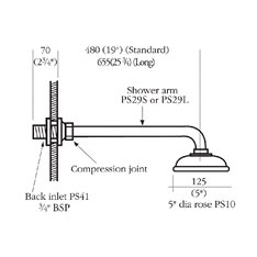 Barber Wilson Standard Shower Arm with rose Image