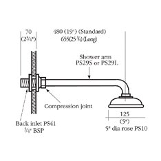 Barber Wilson Standard Shower Arm with rose Image