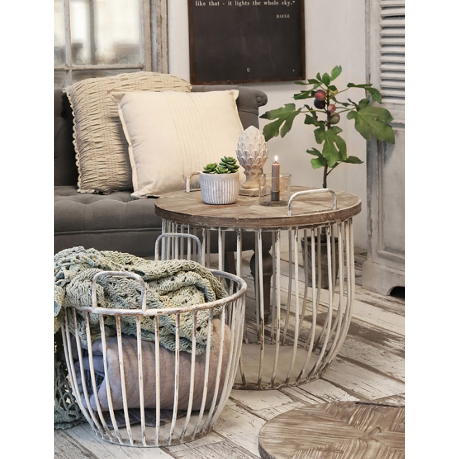 Basket Side Tables ivory