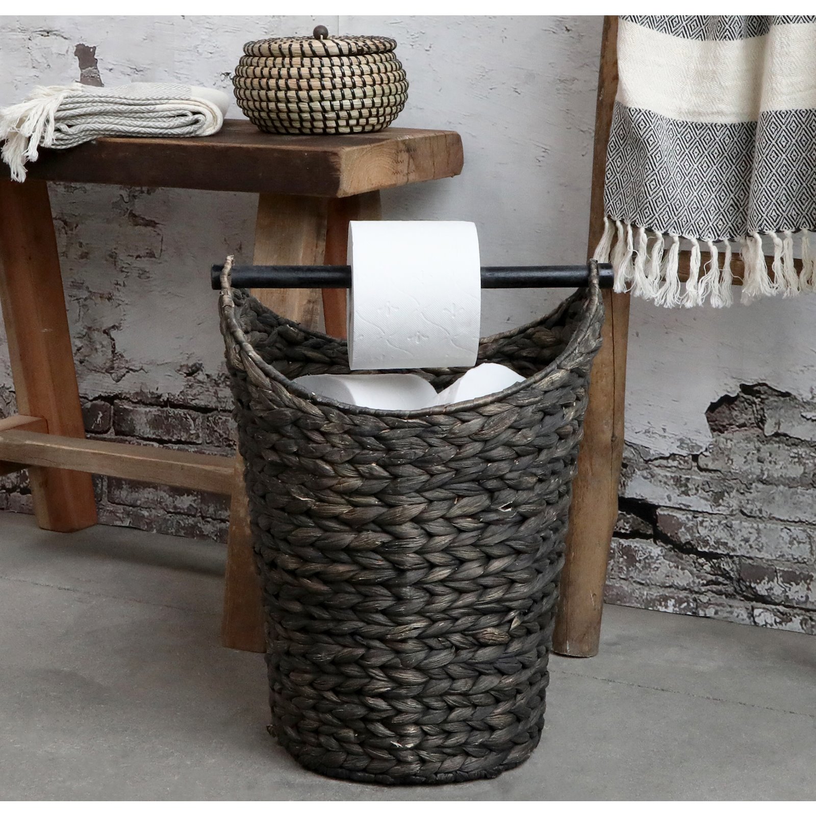 Dark Ebony Basket with Toilet Roll holder Image