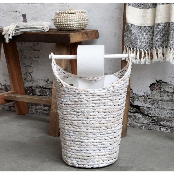 Basket with Toilet Roll holder - Washed White