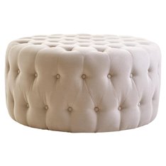 Beige Velvet Button Round Footstool  Image