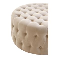 Beige Velvet Button Round Footstool  Image
