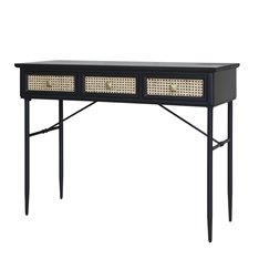 Black and Rattan 3 Drawer Desk Image