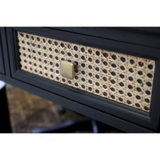 Black and Rattan 3 Drawer Desk Image