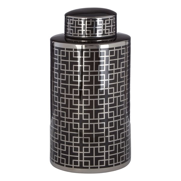 Black and Silver Geometric Ginger Jar