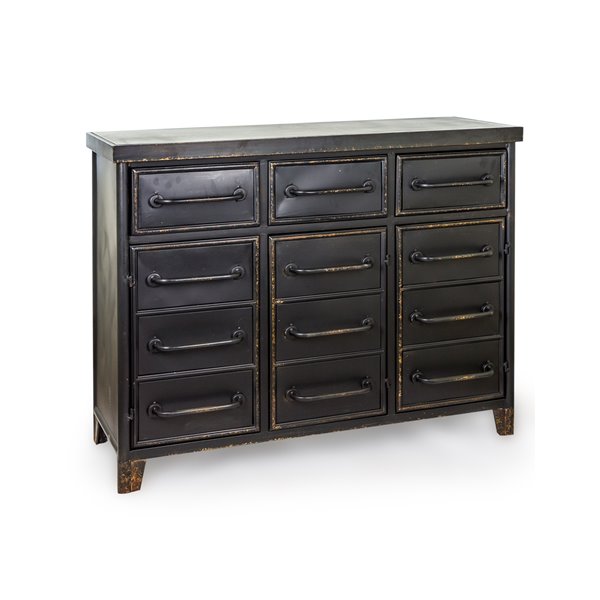 Black Distressed Metal Multi drawer Cabinet