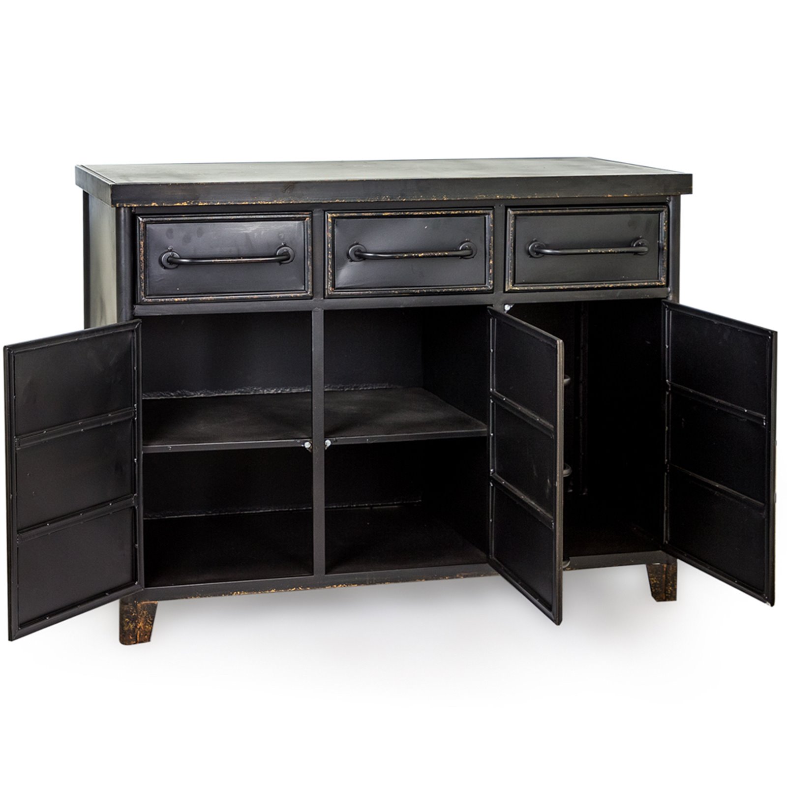 Distressed black metal cabinet deals