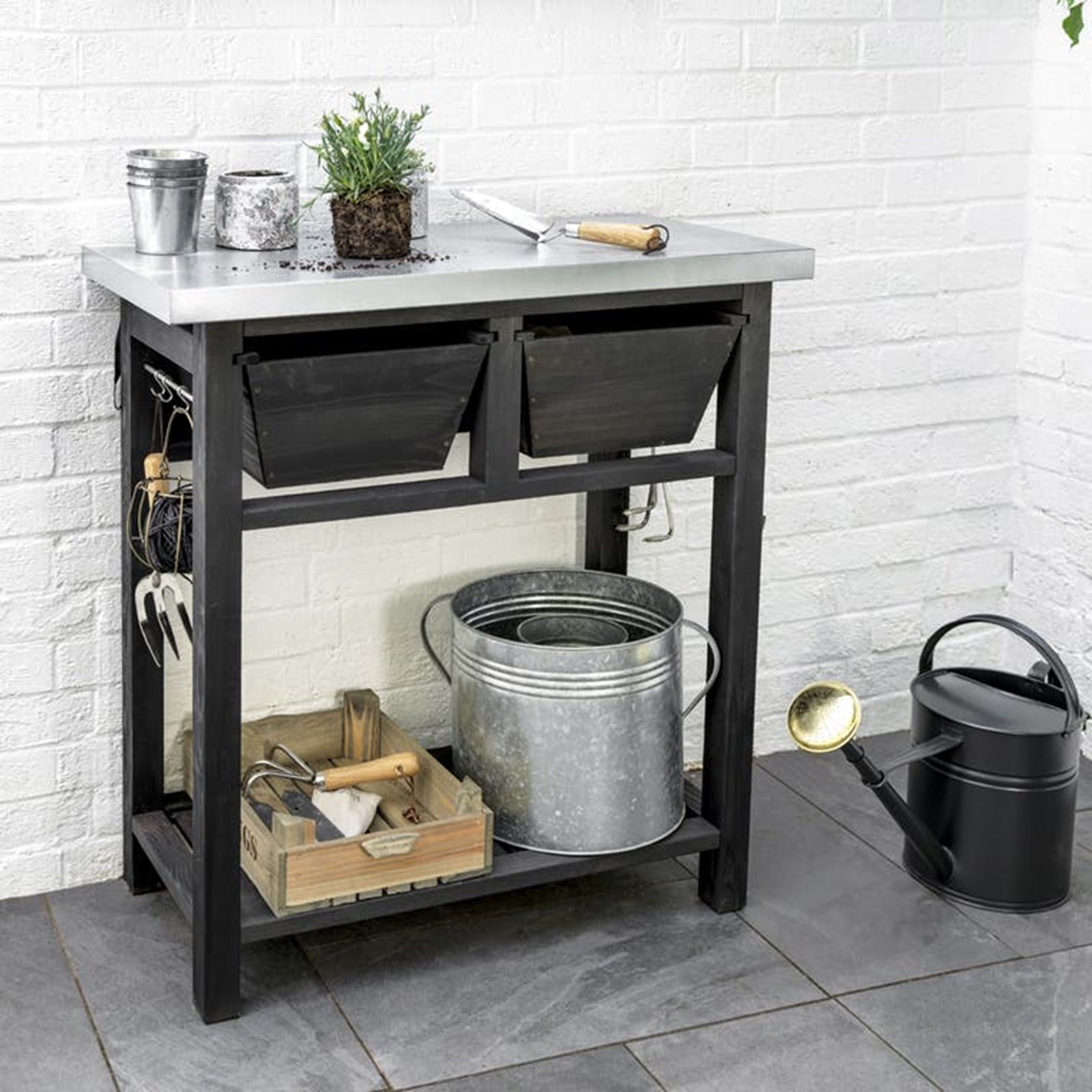 Black Metal Top Potting Bench