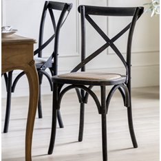 Black Oak and Rattan Cross Back Dining Chair (Pair) Image