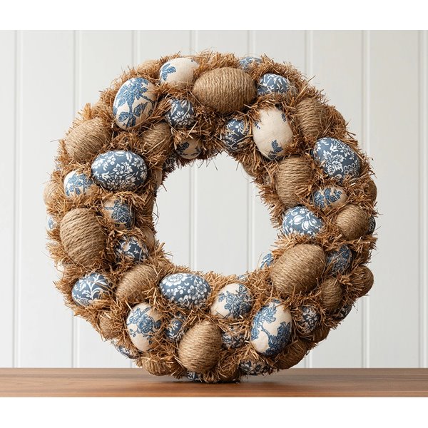 Blue and Brown Hay Easter Egg Wreath