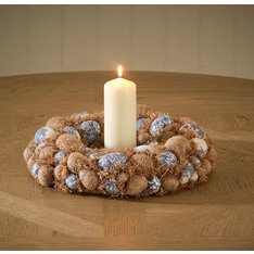 Blue and Brown Hay Easter Egg Wreath Image