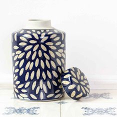 Blue and Ivory Petal Ginger Jar Image