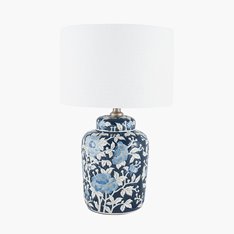 Blue and White Flower Lamp with Shade Image