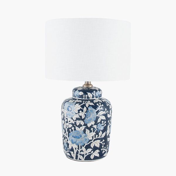 Blue and White Flower Lamp with Shade